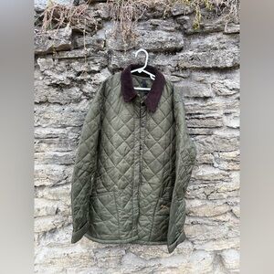Barbour Quilted Green Jacket with Brown Collar